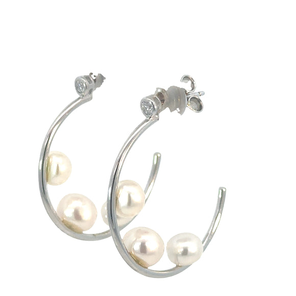 Silver Hoops with Fresh Water Pearls