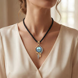 Tahitian Pearl Diamond Twist Pendant on Black Rope Chain