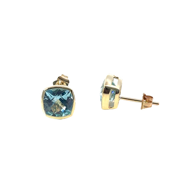 Blue Topaz Stud Earrings in 9ct Yellow Gold