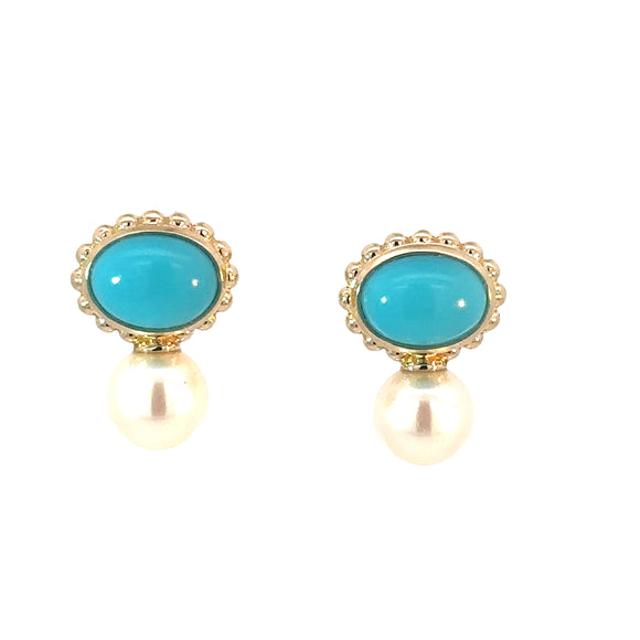 Freshwater Pearl and Turquoise Stud Earrings
