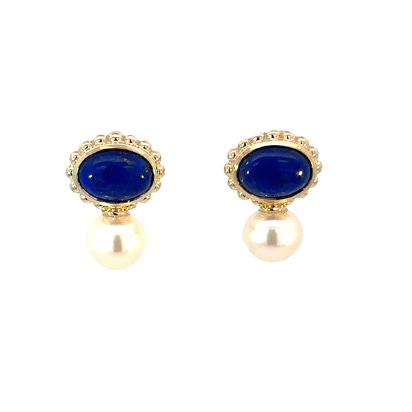 Freshwater Pearl and Lapis Stud Earrings