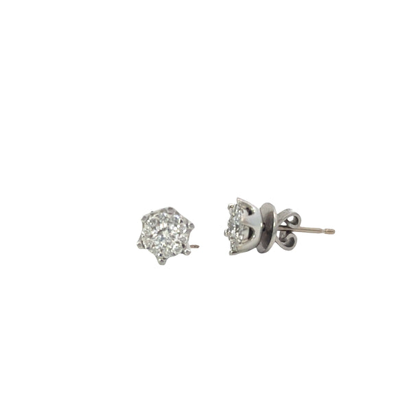 Diamond Halo Cluster Stud Earrings in 18ct White Gold