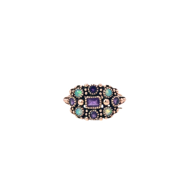 Rose Gold Amethyst Opal Cluster Ring