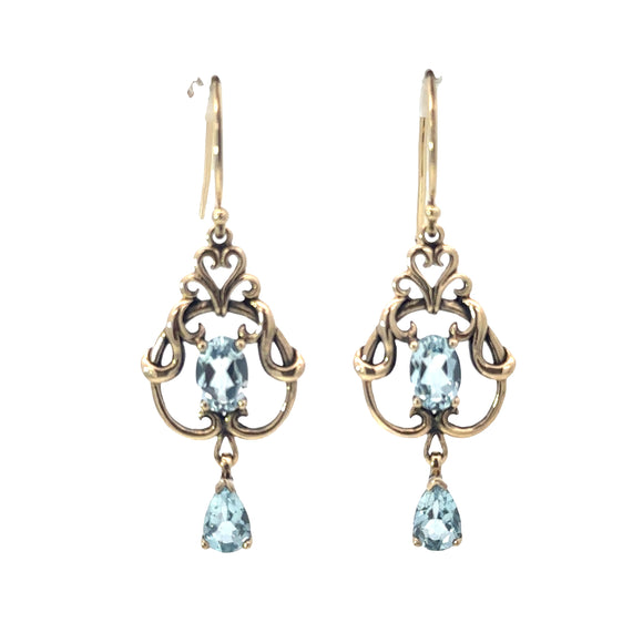 Blue Topaz Filigree Drop Earrings