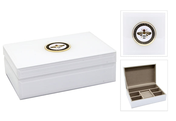 Glass Jewellery Box with Insert - White Bee