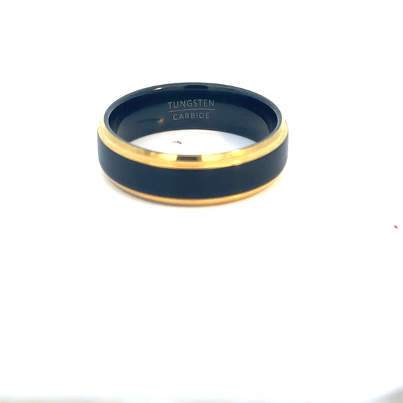 Black and Gold Tungsten Carbide Gents Band