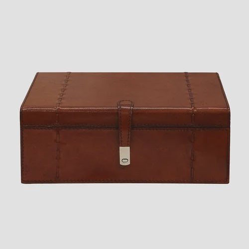 Leather Box with Magnetic Clasp in Tan - Large