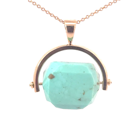 Natural Turquoise Spinner Pendant in Yellow Gold