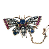 Antique Ruby Sapphire diamond Butterfly Brooch