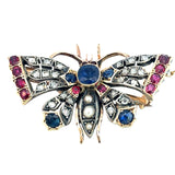 Antique Ruby Sapphire diamond Butterfly Brooch