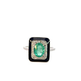 Emerald Diamond Enamel Ring