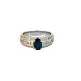 Oval Teal Sapphire Diamond Row Ring