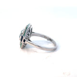 Blue Topaz Emerald Onyx Diamond Art Deco Style Ring