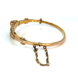 Antique Pearl Turquoise Snap Bangle in 9ct Yellow Gold