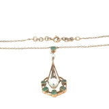 Art Nouveau Emerald Pearl Necklace in 15ct Yellow Gold