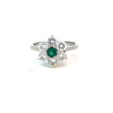 Emerald Diamond Cluster Ring 18ct White Gold