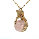 Pendant Charm in 9ct Yellow Gold - Eagle Claw Rose Quartz Sphere