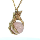 Pendant Charm in 9ct Yellow Gold - Eagle Claw Rose Quartz Sphere