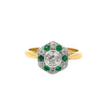 Bespoke Diamond Emerald Art Deco Style Ring with Old Cut Diamonds