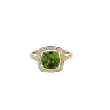Peridot Diamond Halo Ring