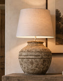 Ceramic Round Table Lamp - Vintage Brown
