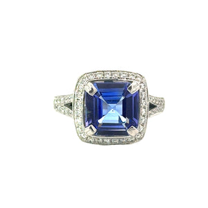 Cushion Cut Tanzanite Diamond Ring