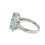 Emerald Cut Aquamarine Diamond Ring in 18ct