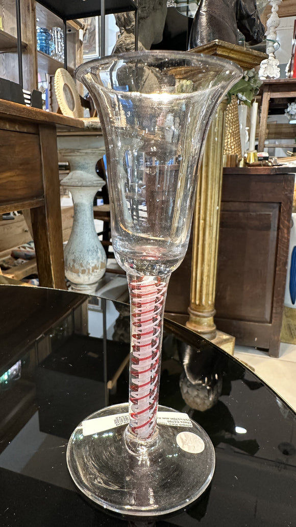 Antique Georgian Red White Air Twist Plain Wine Glass