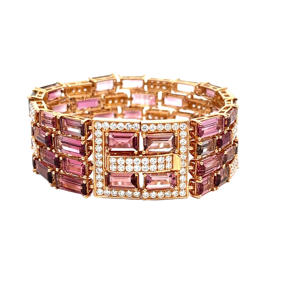 Diamond Pink Tourmaline Bracelet in 18ct Rose Gold