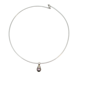 Black Cultured Pearl Pendant with Collar Chain