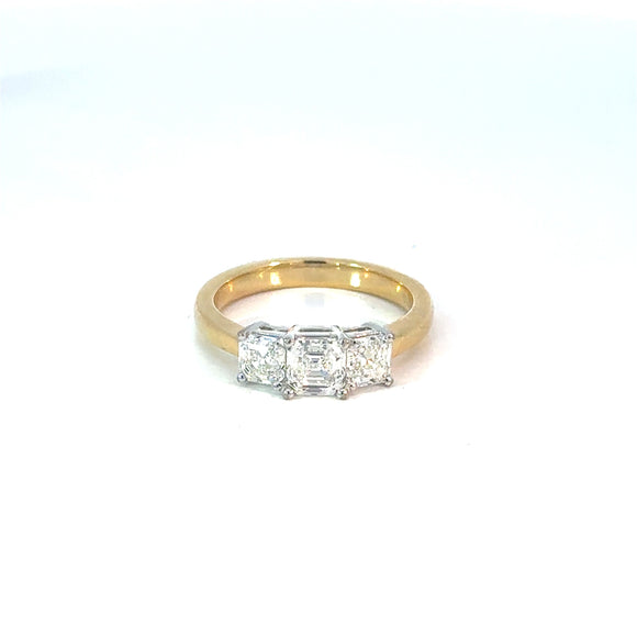 Three Stone Square Emerald Cut Diamond Ring