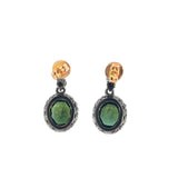 Green Tourmaline Drop Earrings with Black Rhodium
