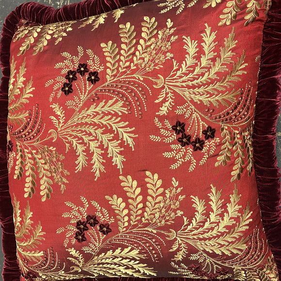 Red Silk Cushion - Velvet Edged