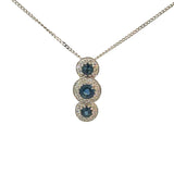 Three Cluster Sapphire Diamond Pendant Necklace