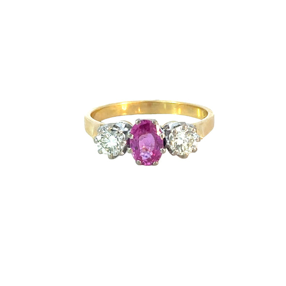 Pink Sapphire Diamond 3 Stone Ring