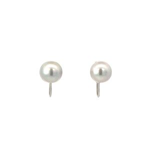 Grey Akoya Round Pearl Screw On Earrings