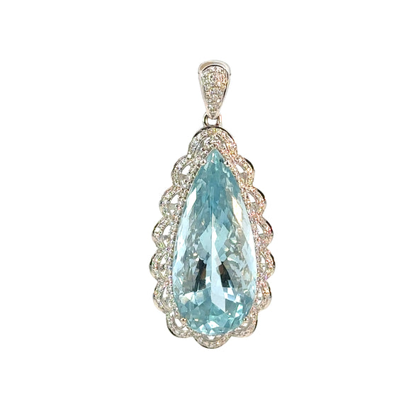 Large Pear Shaped Aquamarine Diamond Pendant