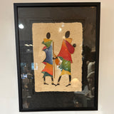 African Water Colour on Fabric Framed