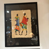 African Water Colour on Fabric Framed
