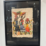 African Water Colour on Fabric Framed