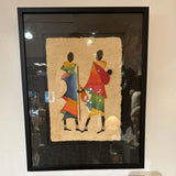 African Water Colour on Fabric Framed