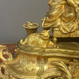Antique French Gilt Clock - Girl with Cat