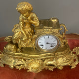 Antique French Gilt Clock - Girl with Cat