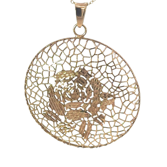Rose Design Disc Pendant in 18ct Rose Gold
