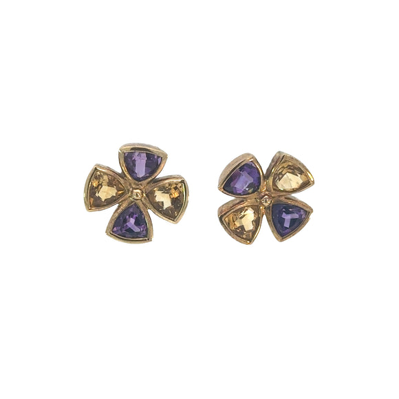 Amethyst Citrine Earrings in Yellow Gold