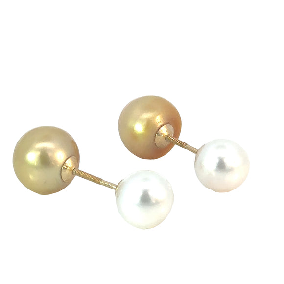 Screw White and Gold Pearl Earrings