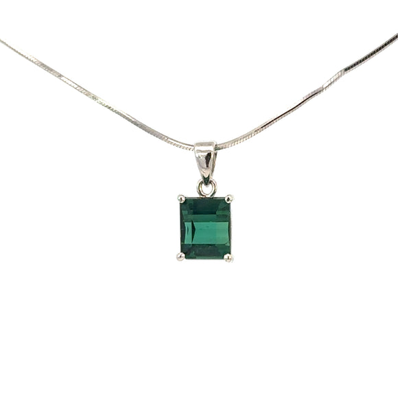 Green Tourmaline Drop Necklace in 18ct White Gold