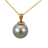 Large Round Tahitian Pearl Pendant in Yellow Gold