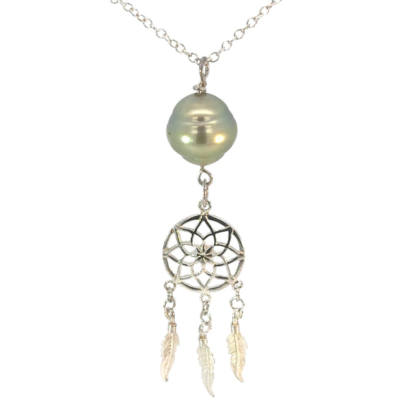 Dream Catcher Pistachio Pearl Necklace