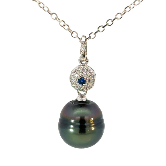 Peacock Pearl and Cubic Zirconia Sapphire Necklace